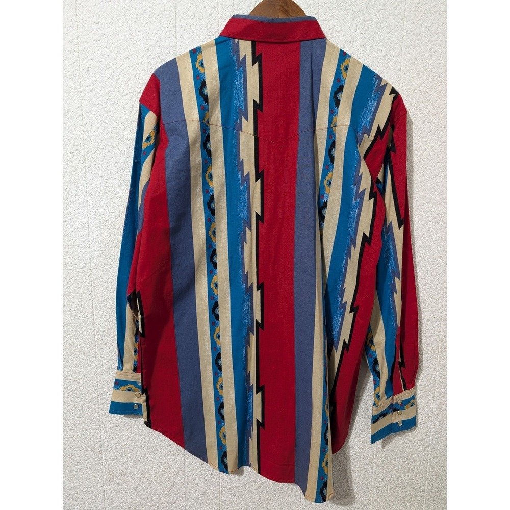 Wrangler Red Blue Cream Striped Western Button-Down Shirt - Picture 2 of 8